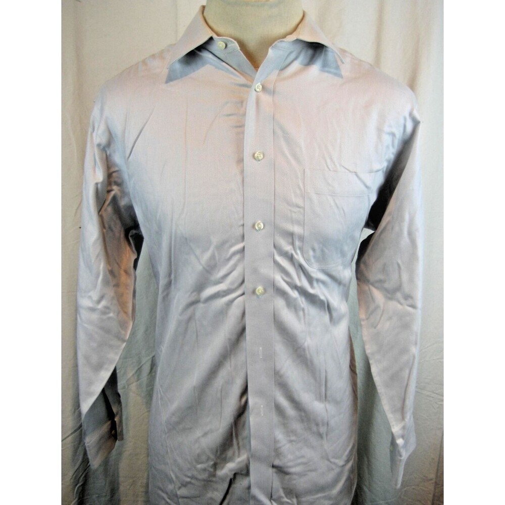 Mens Jos A Bank Traveler Carolina Blue Herringbone LS Cotton Dress Shirt 16.5x32